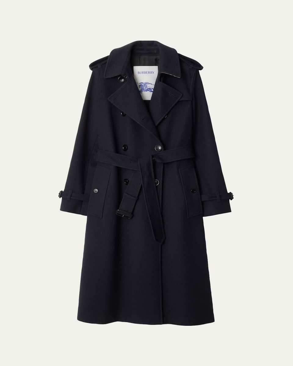 Kensington Belted Cashmere-Wool Double-Breasted Trench Coat